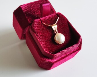 Elegant Compact Square Octagon Burgundy Color Velvet Necklace Box | Pendant box | Earrings box | Jewelry gift box | Presentation box