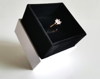 Classic Square Minimalist Style Snow White Engagement Ring Box | Wedding Ring Box | Jewelry Gift Box | Black Velvet Interior