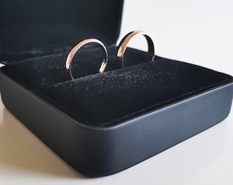 Minimalist style double space ring box | Wedding ring box | Earrings box | Jewelry gift box | classic black velvet interior