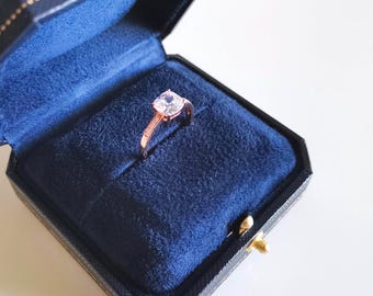 Victorian Style Engagement Ring Box | Wedding Ring Box | Jewelry Box | Presentation Box | Blue Exterior Velvet Interior