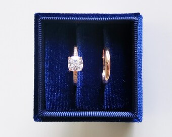 Royal Blue Velvet Square double slot Ring box | Wedding ring box | Earrings Box | Jewelry box