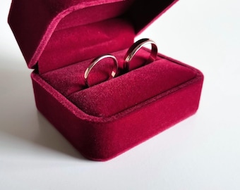 Double space Burgundy color velvet Rings box | Wedding rings box | Jewelry gift box | Presentation box