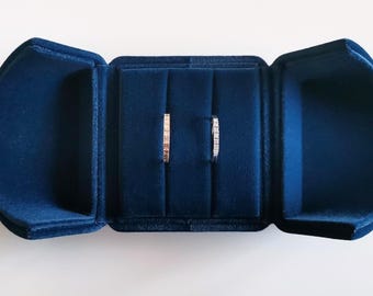 Oxford Blue Double Slots Engagement Ring Box | Wedding Ring Box | Earrings Box | Jewelry Box Velvet Interior