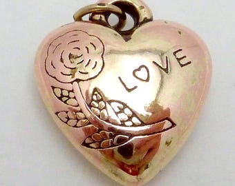 Vintage vergulde zilveren liefdesbloem hanger met groot gezwollen hart 27068