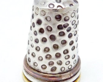 Vintage Taxco Mexican Sterling Silver Thimble Tall Brass Copper Decoration 26840