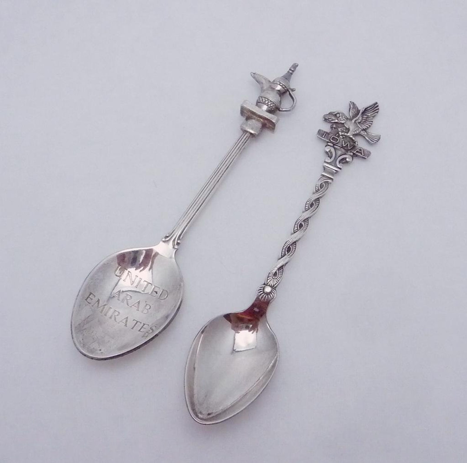 Vintage Pair Silver Plated Souvenir Spoons Iowa United Arab Etsy