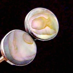 Par de alfileres victorianos antiguos de plata de ley con forma de abulón para sombreros (27204)
