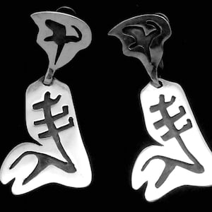 Vintage Modernist Taxco Mexican 950 Silver Sigi Style Dangling Earrings 26705