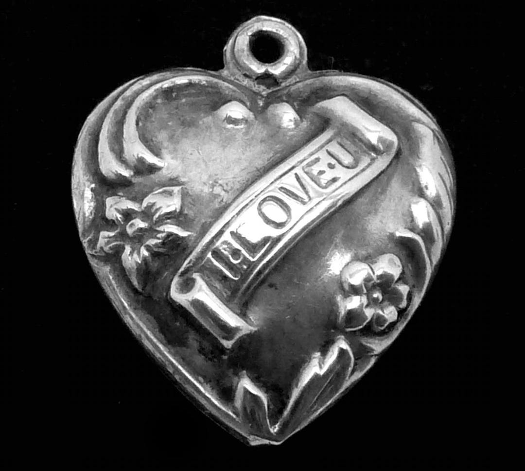 Vintage Sterling Silver Ornate I Love U Puffy Heart Charm Pendant 27430 ...