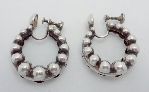 Vintage Monet Sterling Silver Beaded Hoop Style E… - image 3