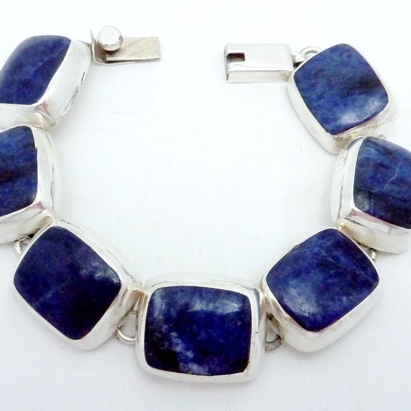 Vintage Taxco Mexican Mexico Sterling Silver Blue Sodalite Bracelet 27411