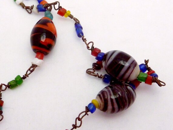 Vintage Venetian Glass Striped Beads Long For Rep… - image 6