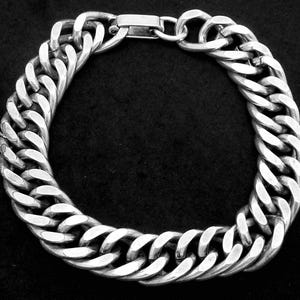 Vintage Silver Plated Heavy Curb Cuban Link Bracelet 25896