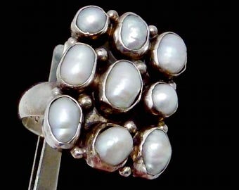 Vintage Nakai BB Bernice Bonney Navajo Sterling Silver Pearl Ring 27238