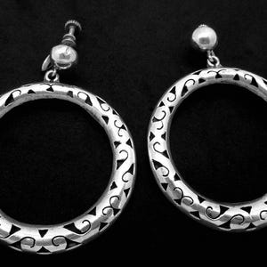 Vintage Mexico Mexican Sterling Silver Big Big Large Swingy Hoop Earrings 26984