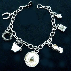 Vintage Sterling Mexico 800 Silver 7 Charm Bracelet Lariat Sombrero Child Size 26960