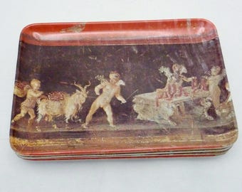 ヴィンテージ装飾工芸品 イタリア製 メラミン製小物トレイ 4個セット