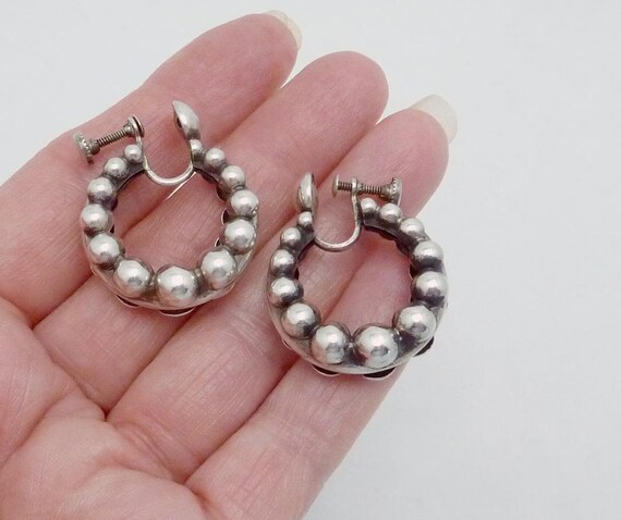 Vintage Monet Sterling Silver Beaded Hoop Style E… - image 5