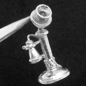 Vintage Sterling Silver Antique Telephone Stick Pendant Charm 26713
