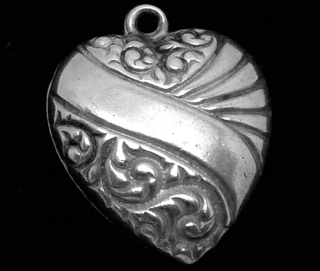 Vintage Sterling Silver Ornate Puffy Heart Charm Pendant 27079 - Etsy