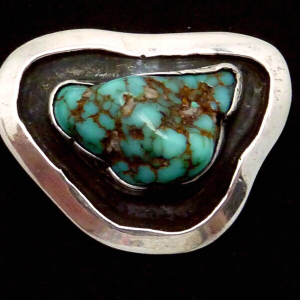 Vintage Alberto Contreras Turquoise Nugget Sterling Silver Pin 26760