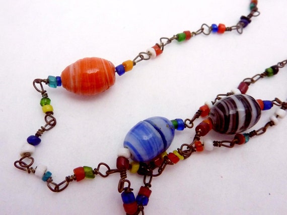 Vintage Venetian Glass Striped Beads Long For Rep… - image 5