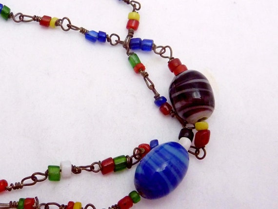 Vintage Venetian Glass Striped Beads Long For Rep… - image 3