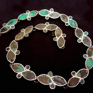 Vintage Taxco Mexican Sterling Silver Azure Malachite Necklace 27173