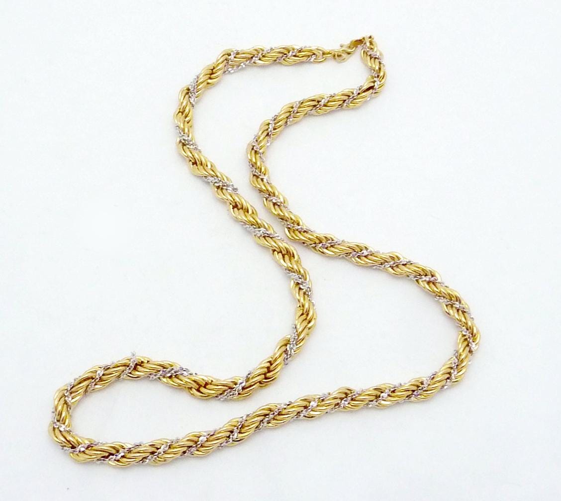 Vintage Monet Gold Silver Tone Linked Chain Thick Necklace