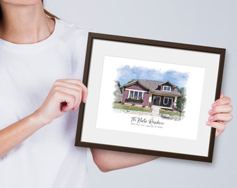 Housewarming Gift Custom House Portrait Watercolor Personalized Realtor Closing