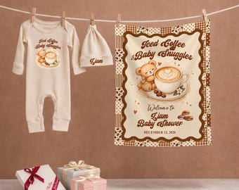 Iced Coffee Baby Snuggles Bodysuit Hat, Personalized Mama Shower Outfit