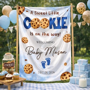 Customized Cookie Boy Baby Shower Welcome Sign, Blue Cookie Theme Baby Shower Decor