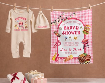 Baby Q Baby Shower Set, Personalized Baby Bodysuit and Welcome Sign, BBQ Baby Shower Decor, Summer Baby Shower Gift