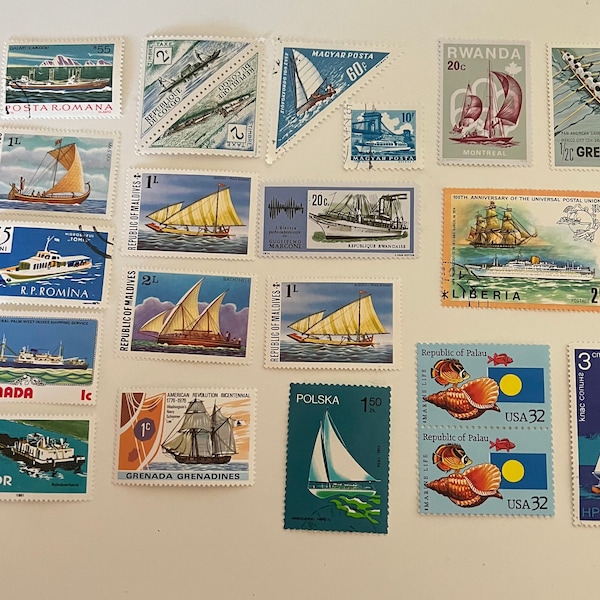 Vintage Nautical Postage Stamps Worldwide Ships, Boats, Watercraft 1960s 1970s