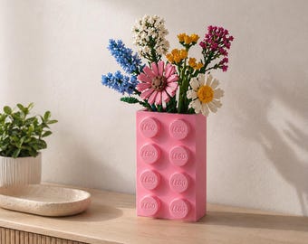 Lego Brick Vase for Lego Flowers | Modern Block Flower Vase | Botanical Display Holder | Gift for Lego Lovers | Home Decor Vase