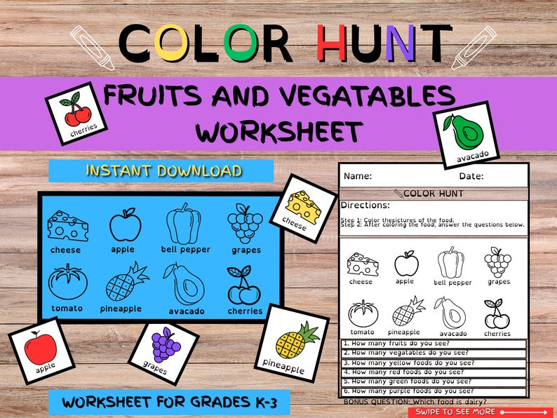 Learning Goals in a Fun Way ! Color Hunt Printable Worksheet-grades K-3 ...