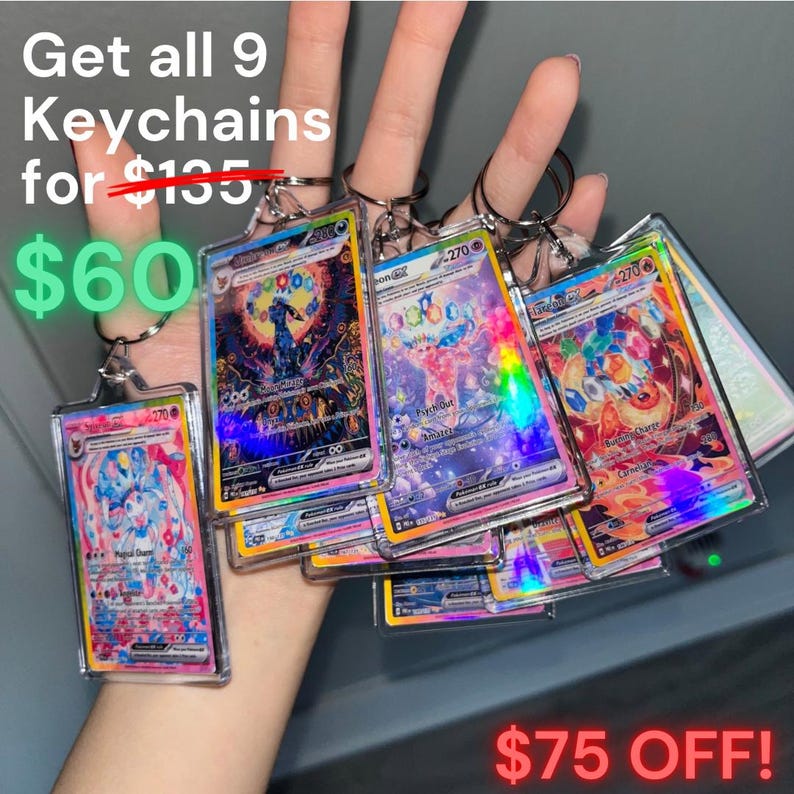 Prismatic Eeveelution SIR Line Acrylic TCG Art Card Keychains ...