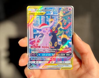 Tarjeta de fan art personalizada con temática navideña de Espeon y Umbreon Tag Team