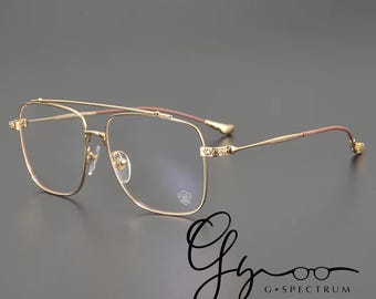 Luxury Aviator Blue Light Glasses | Square Metal Frame Eyeglasses | Vintage Gothic Fleur-de-Lis Optical Frames for Men Women | Multiple Colo