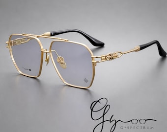 Gafas de lujo con montura cuadrada de titanio / Gafas graduadas / Fotocromáticas con transición y luz azul / Gafas de diseño vintage / G Spectru