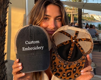 Aangepaste tekst geborduurde gewassen pet met mesh achterkant, tweekleurige vintage truckerhoed, gepersonaliseerde borduurhoed, aangepaste baseballcap cadeau