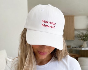 Marriage Material Hat, Ball Cap for Women, Embroidered Personalized Wedding Date, Bachelorette Gift, Bride To Be Bach Trip Cap