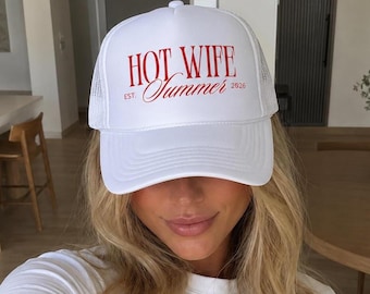 Zomer Truckerpet Hot Wife | Grappige vrouwenhoed, zomerstrandpet, cadeau vrouw, vrijgezellenhoed, reishoed voor meisjes