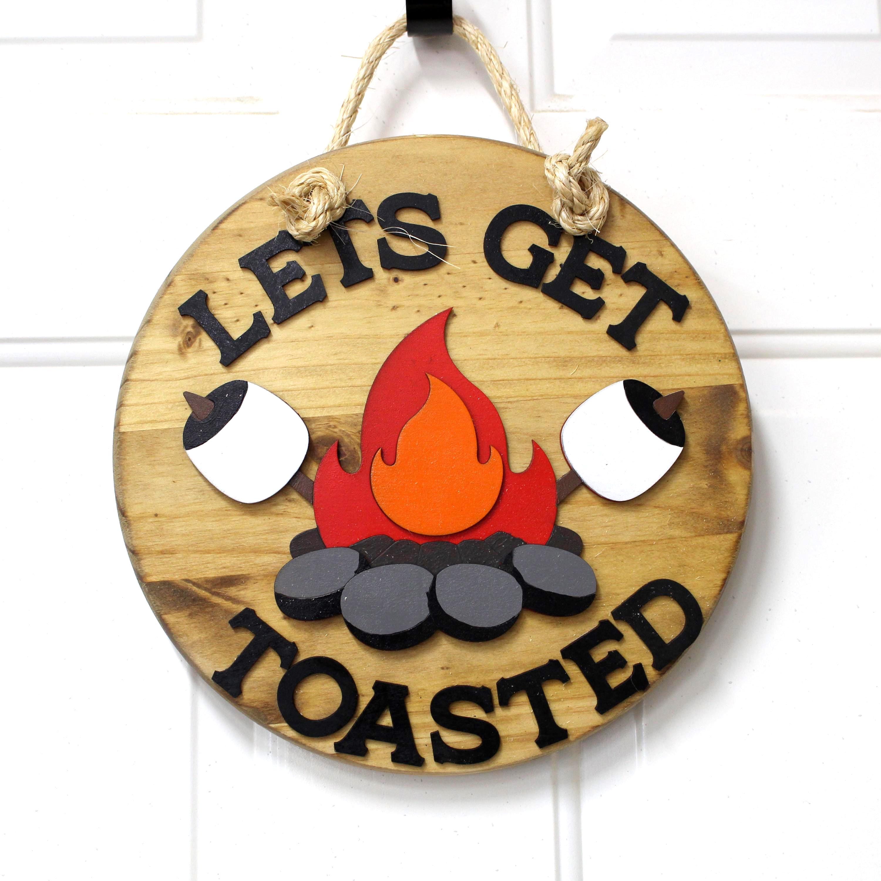 3D Welcome Wreath - Let's Get Toasted Wooden Front Door Sign & Year ...