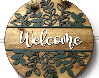 3D Welcome Wreath | Year-Round Wooden Porch Sign | Charming Front Door Decor