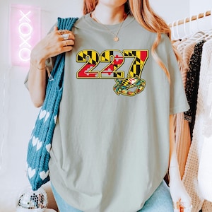 Camiseta Orgullo de Maryland, colores cómodos, camiseta con cangrejo y bandera del código de área 227