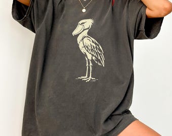 Shoebill Stork Retro Bird Shirt, Nature Graphic Tee, Soft Washed Unisex Comfort Colors T-Shirt