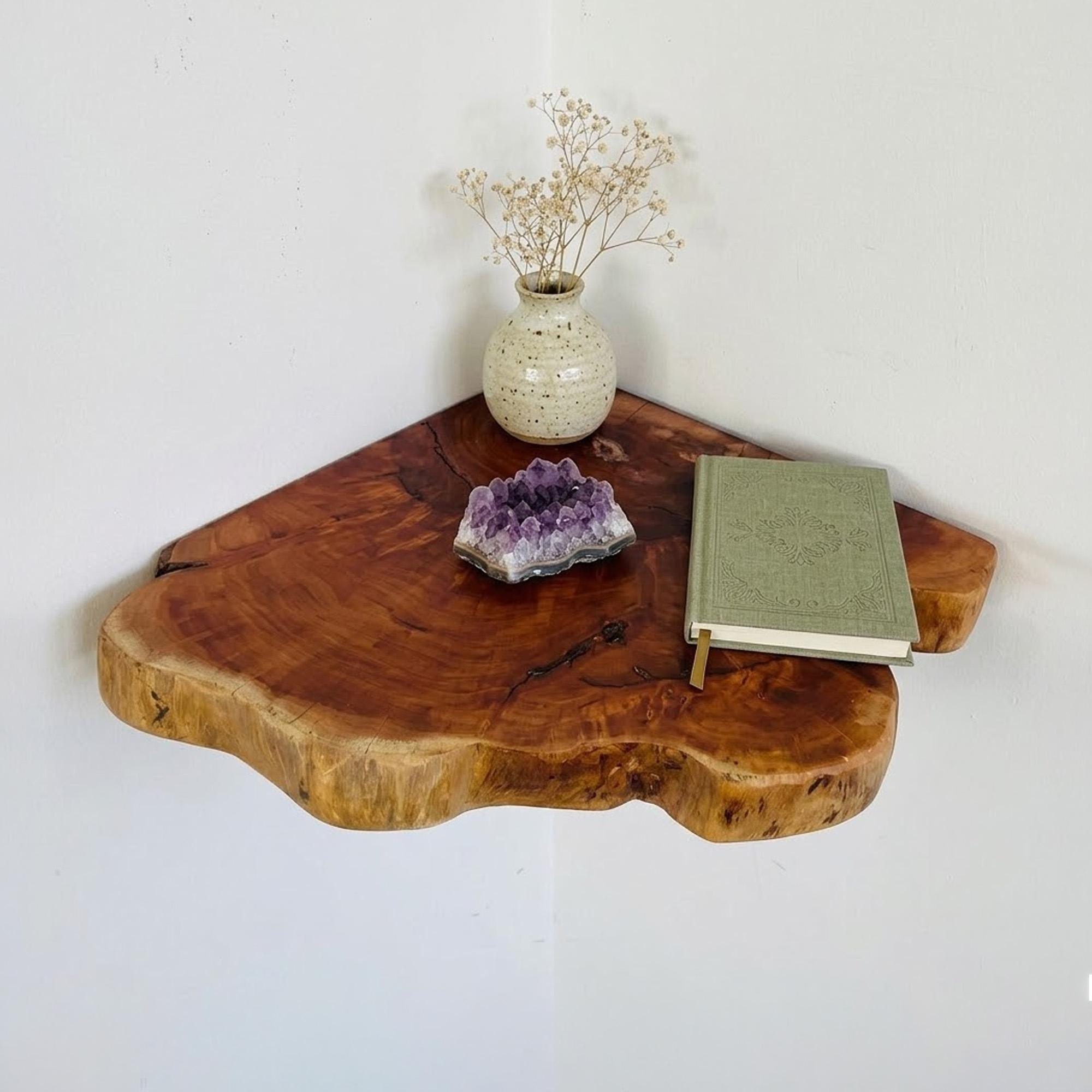 Live Edge Corner Floating Shelf Natural Rustic Unique Solid Wood Wall ...