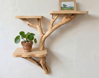 Tree branch bookshelf driftwood floating book shelf decor handmade furniture shelves on wall