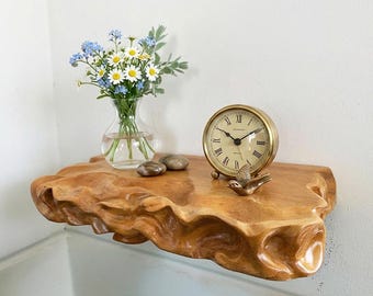 Unique floating wood shelf handmade sculpture live edge shelves rustic wooden wall mount bookshelf